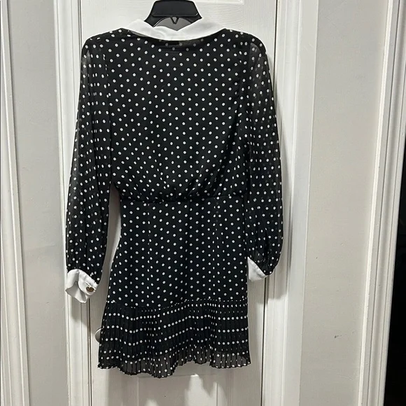 Zara Black Polka Dot Long-Sleeve Dress with White Collar - Picture 4 of 4